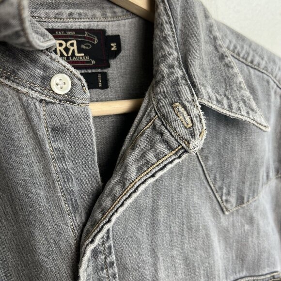 Vintage RRL Ralph Lauren Mens Gray Western Denim Shirt Size Medium Pearl Snap - Picture 14 of 16